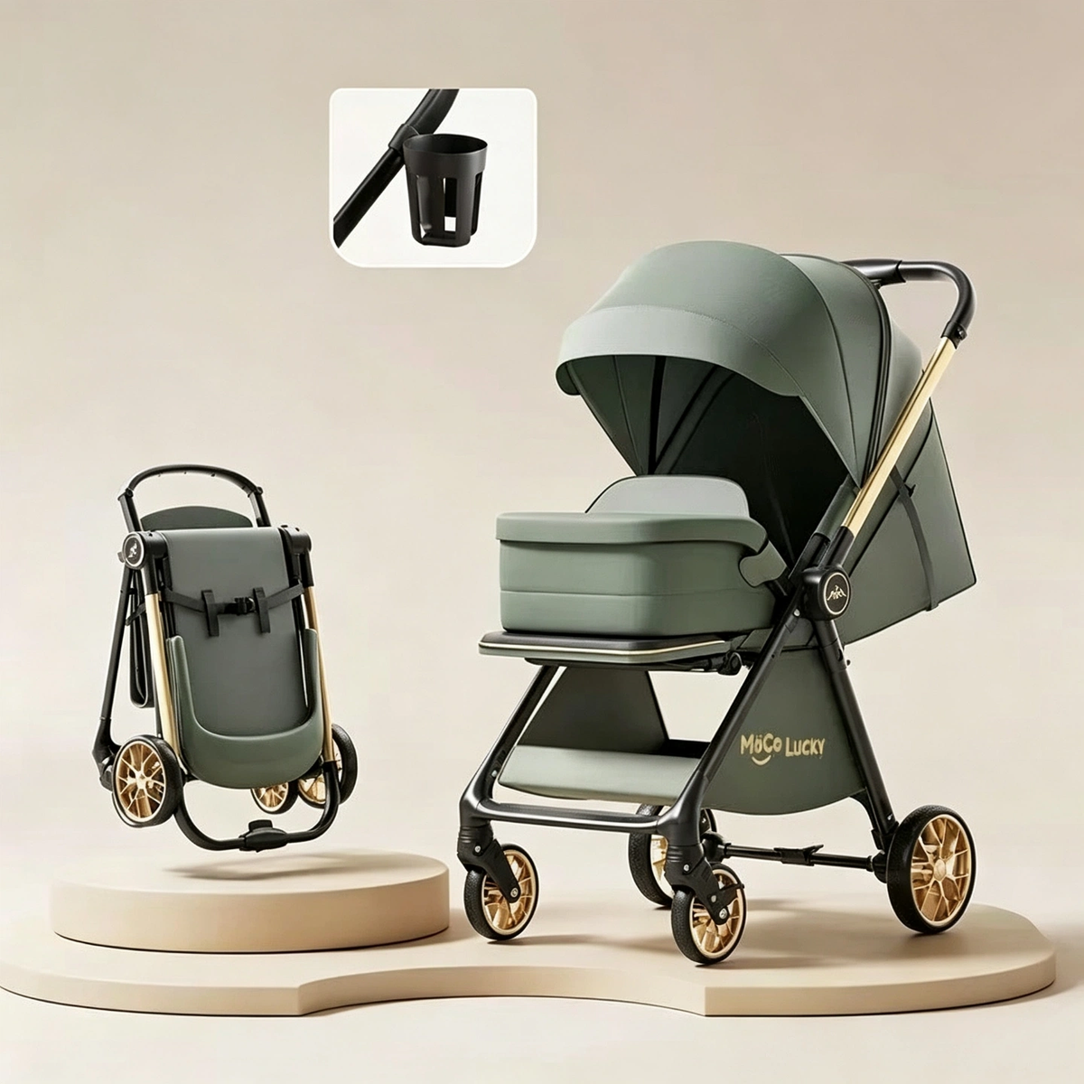 Moco Lucky Baby Stroller, Aviation Aluminum Frame, Reversible Seat, Foldable Lightweight Toddler Pushchair, 4-Wheel Shock Absorption, Sit & Recline for Newborn
