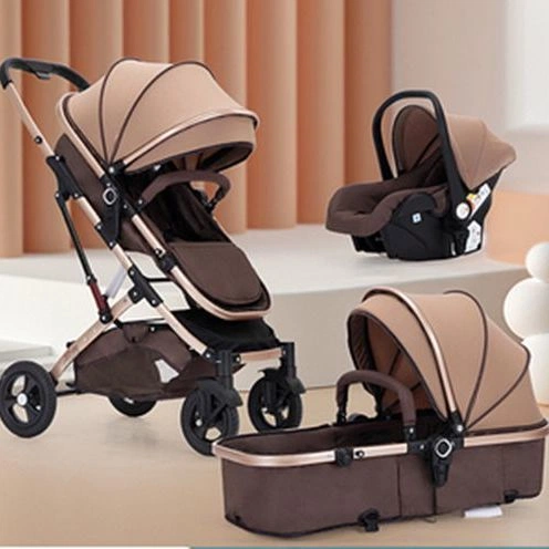 Luxury Travel System Baby Stroller, 3 in 1, Sit & Recline, Lightweight Foldable, High Landscape, Shock Absorption, Reversible, Newborn Stroller with Infant Car Seat, Wholesale
