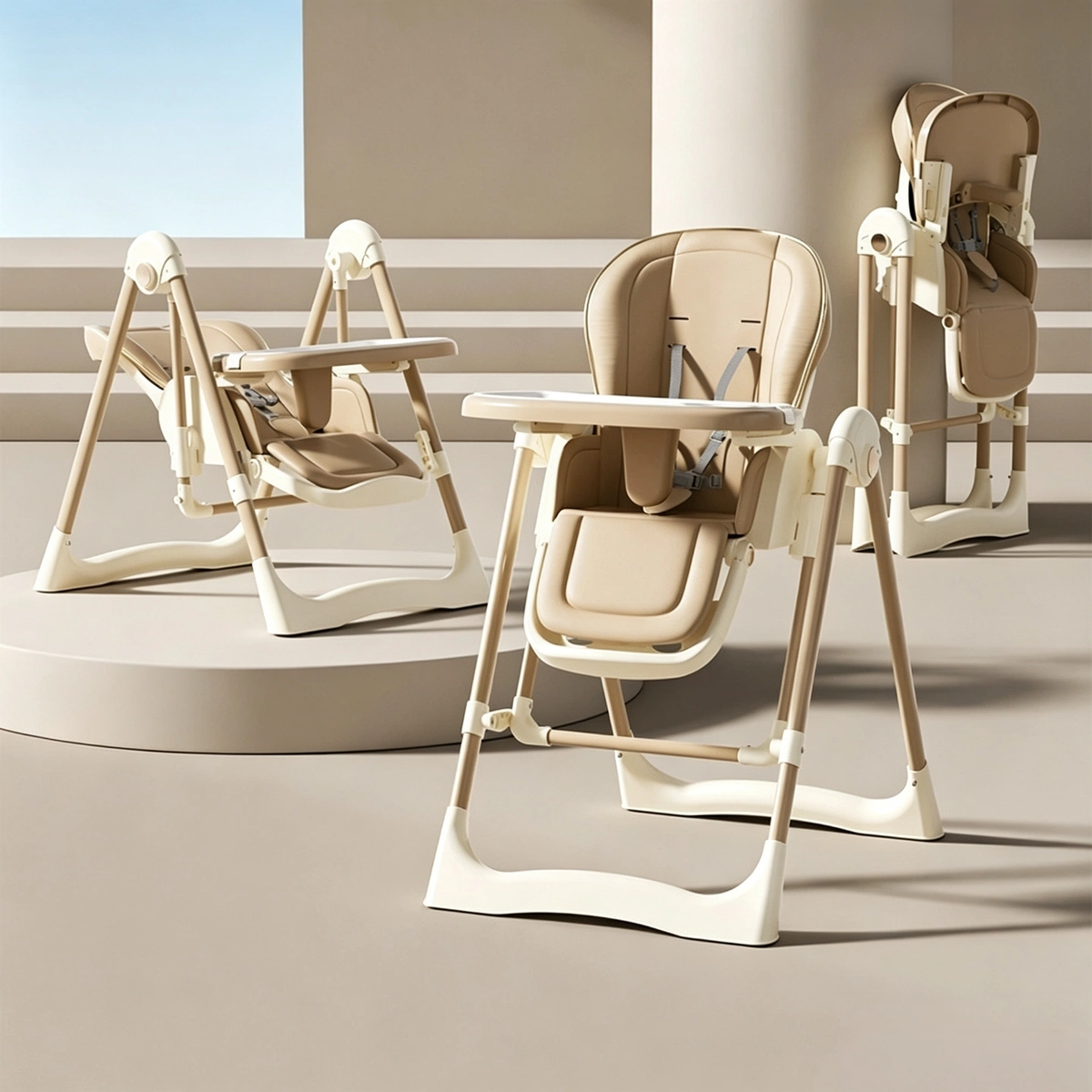 2‑in‑1 Baby High Chair, Convertible Feeding Chair & Rocking Chair, PU Leather Cushion, Foldable Infant Dining Seat