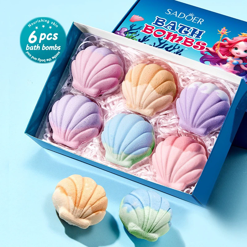 SADOER Seashell Bath Bombs Set, 6pcs Ocean‑Theme Bath Fizzies