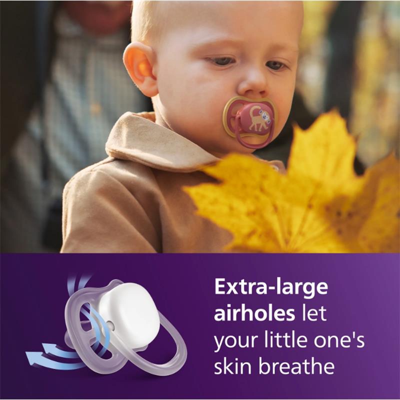 Avent 2Pk Ultra Air Pacifier 18M+, Chameleon/Monkey